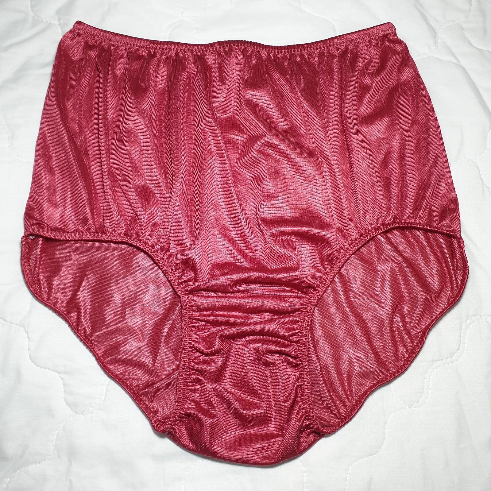 Vintage Silky Nylon Panty Sissy Pinkish Red Granny Brief Size 9-10 Hip 46-50″