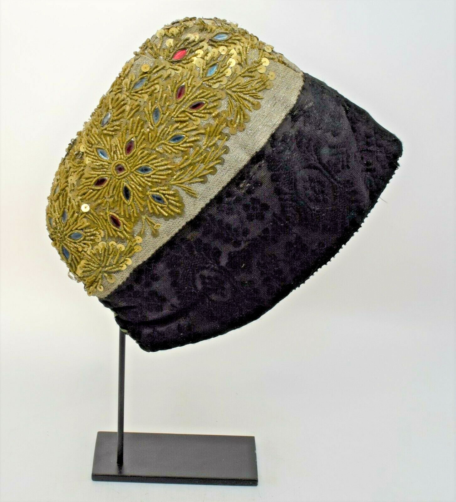 Antique 18th Century Woman’s Hat Coif Winter Weight Black Jacquard European