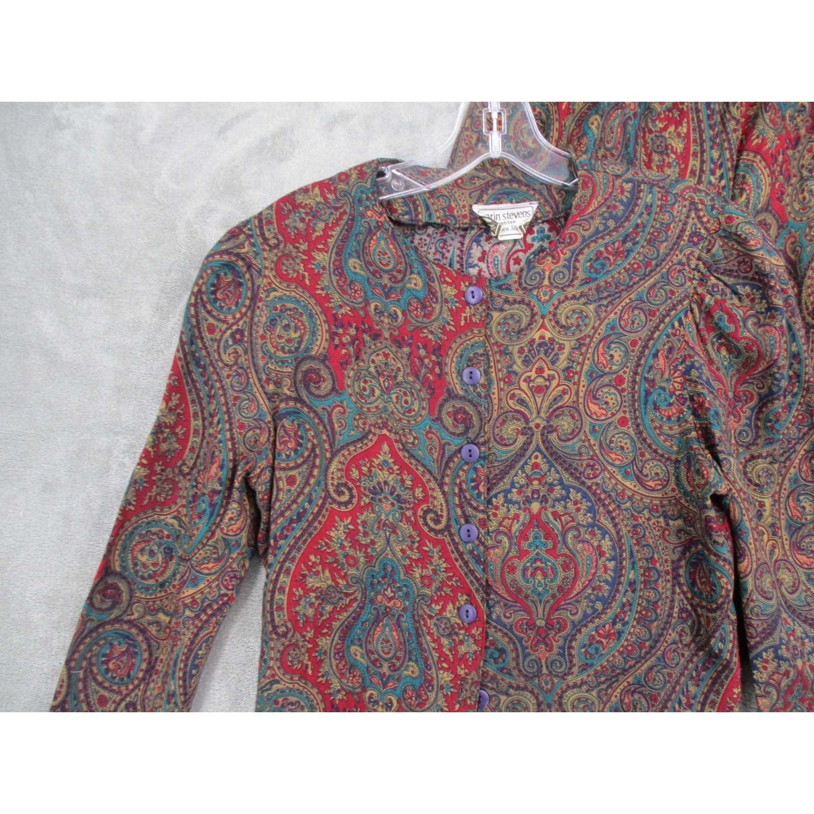 Vintage Karin Stevens Short Set Womens Small Cropped Paisley Boho Button Pleated