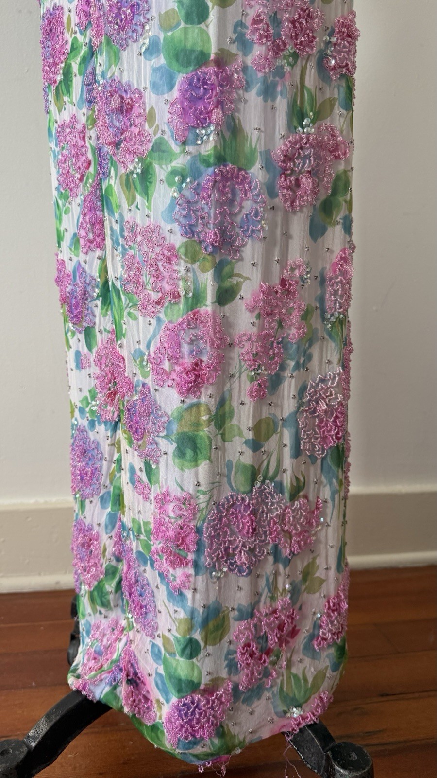 Vintage 1950s 60s Rare Designer Sara Fredericks Hand Beaded Chiffon Evening Gown