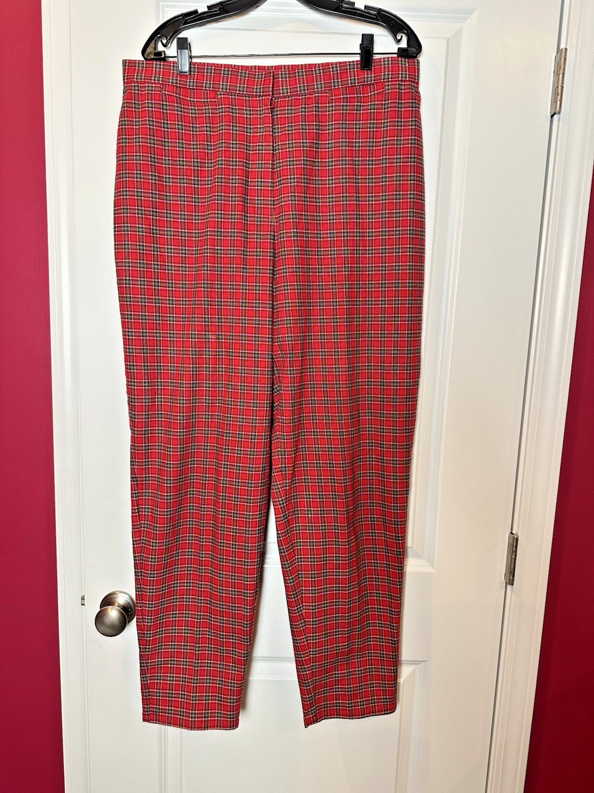 Vintage 90s Susan Bristol Sz 16 Red Plaid Cotton Classic Preppy Tartan Pants