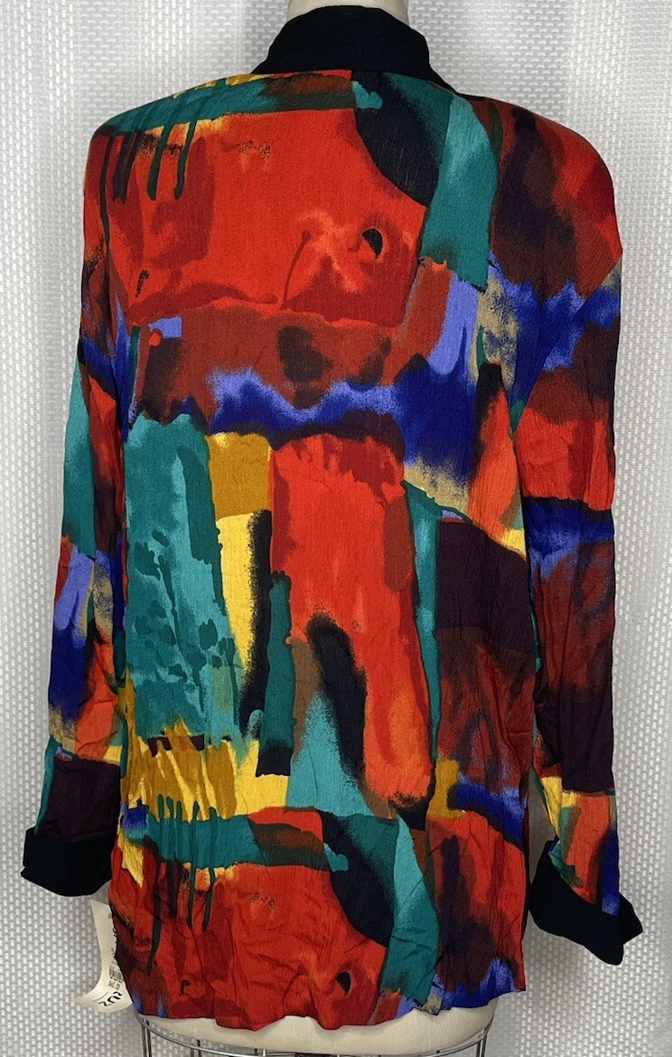 NWT VINTAGE SANTA CRUZ SPORTSWEAR WOMEN’S 1 BUTTON DRAPE TOP SPLATTER MEDIUM M