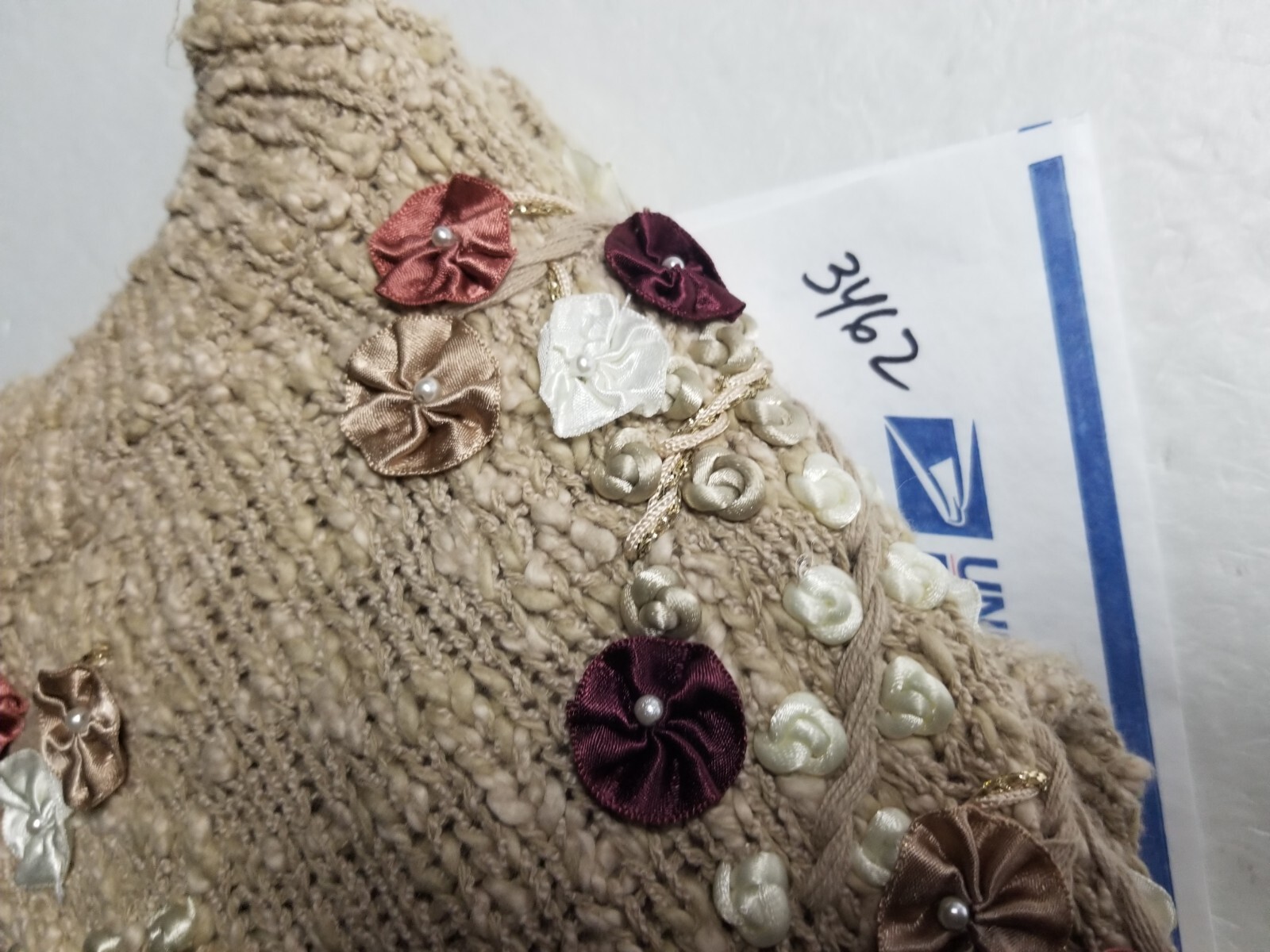 80s 90s Vintage Bonnie and Bill by Holly Tan Knit Floral Sweater Women Petite S