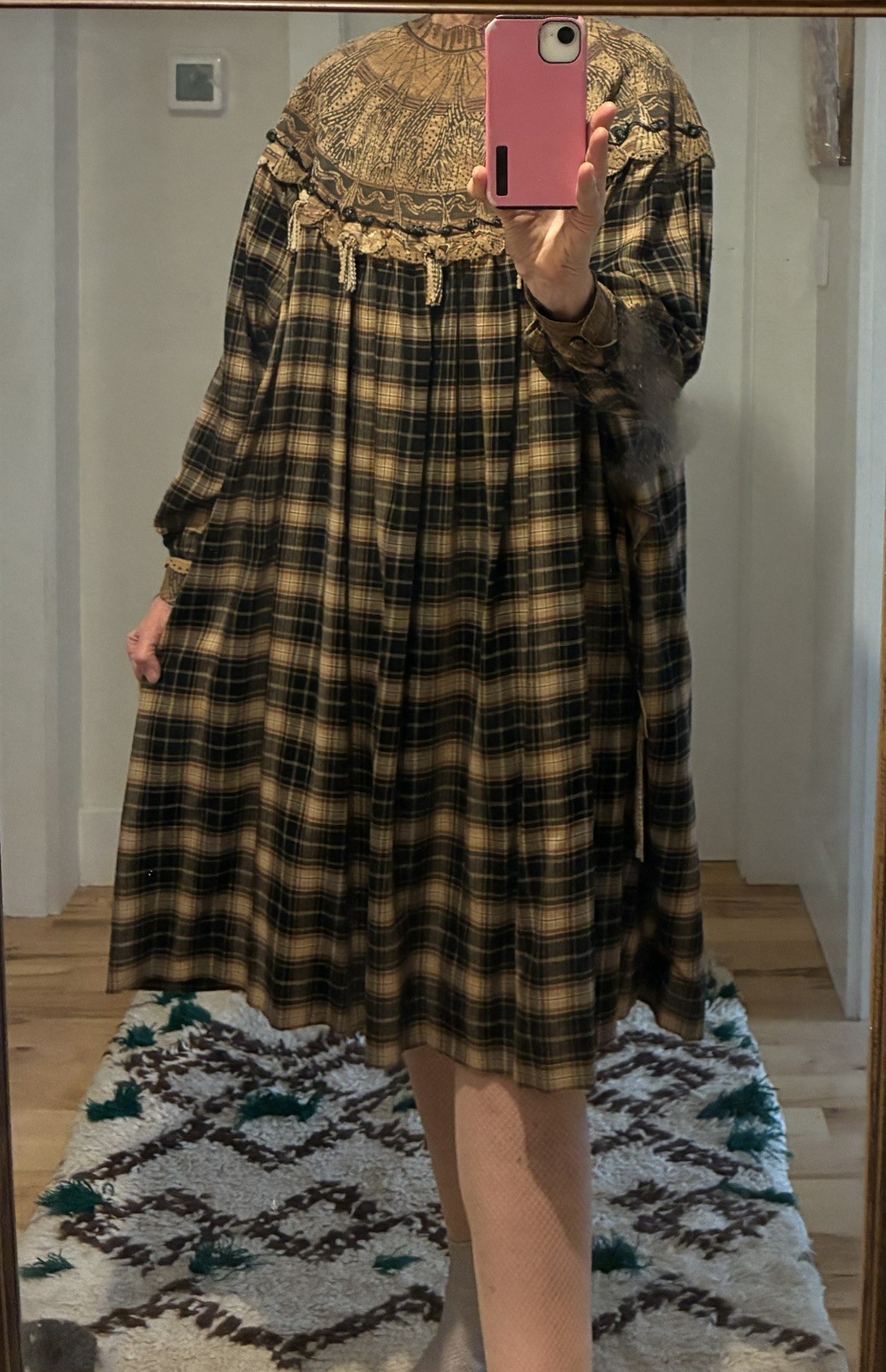 Zandra Rhodes vintage 1983 Mount Olympus Collection Plaid/Suede Dress *RARE*