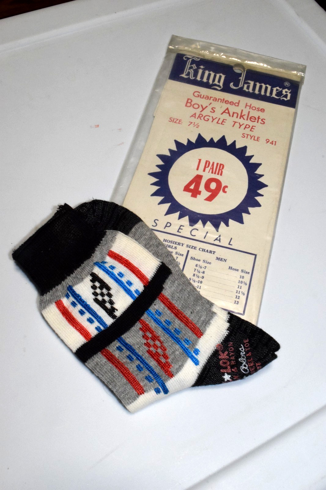 Argyle Socks VTG King James 40s 50s Gray Black Red Checker Argyle 6 x 6 Boys 7.5
