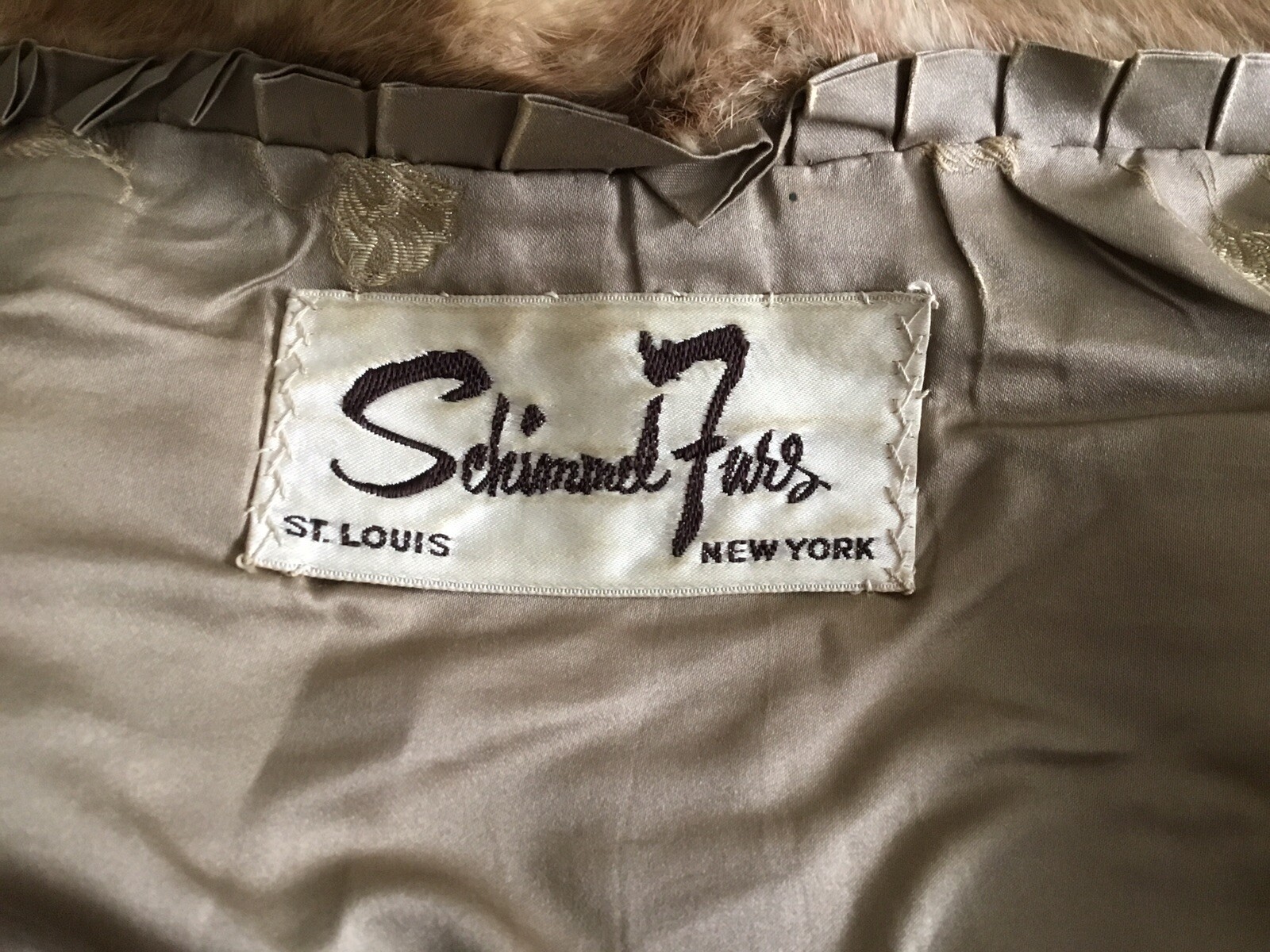 Vintage Mink Stole tan Schimmel Furs St. Louis Union Made 1955 Pockets Initials