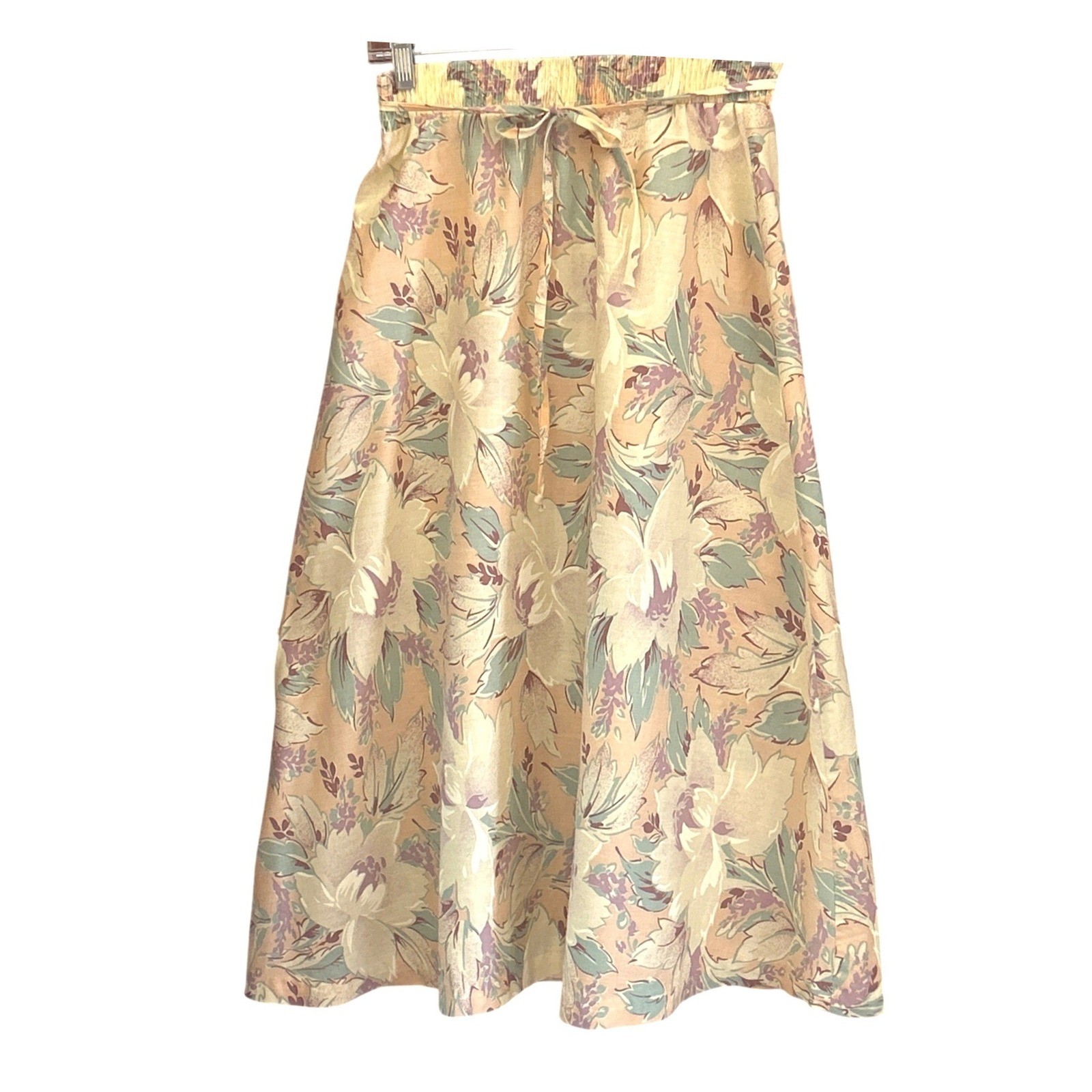 Vintage 70s ILGWU Tropical Floral Midi Skirt Made USA Hawaiian Resort Cottage