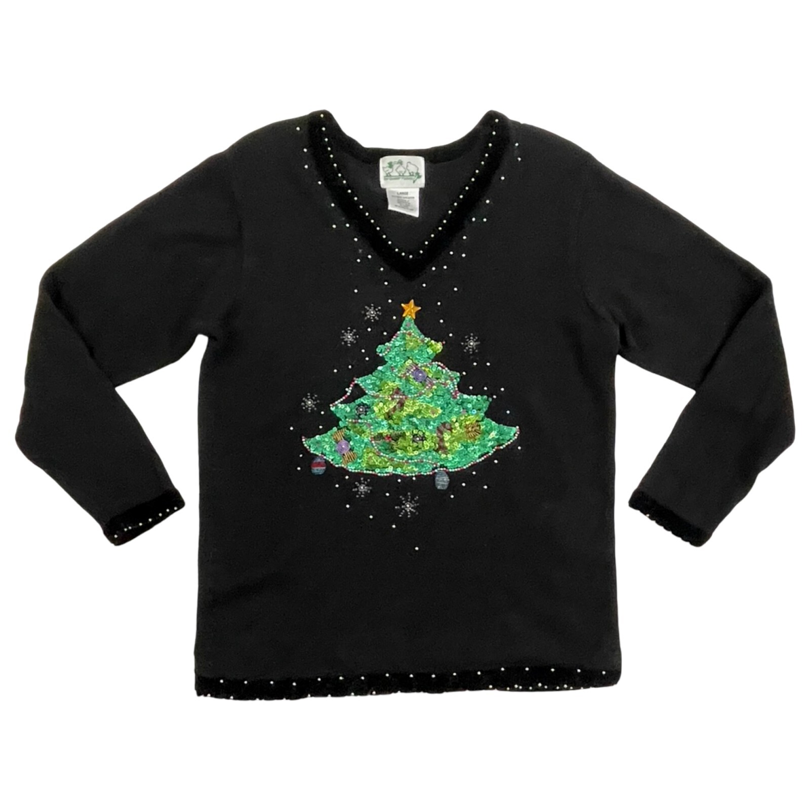 Vintage Christmas Tree Sweater Embellished Ugly Christmas Pullover Size Large