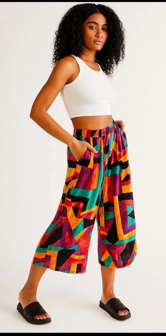 Vintage 80s 90s Geometric Palazzo Pants Boho Festival Wide Leg 26” Waist