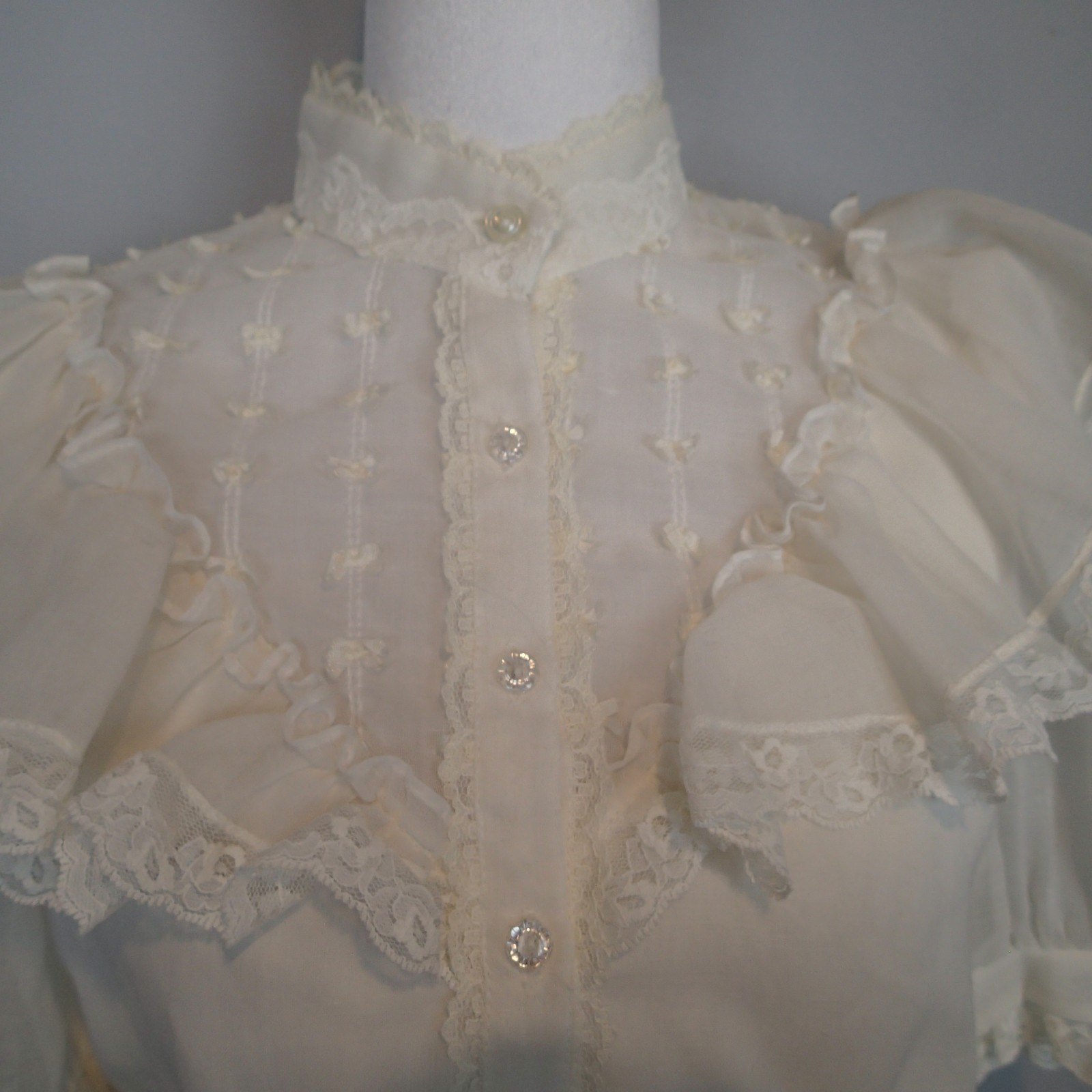 Vintage Candi Jones 70s Prairie Edwardian Style Dress With Sheer Ruffle sz 7