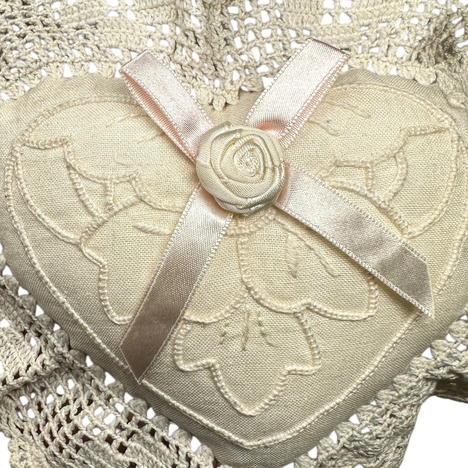 Vintage Victoria’s Secret Crochet Lace Heart Sachet Pillow Ornament 7.5″ RARE