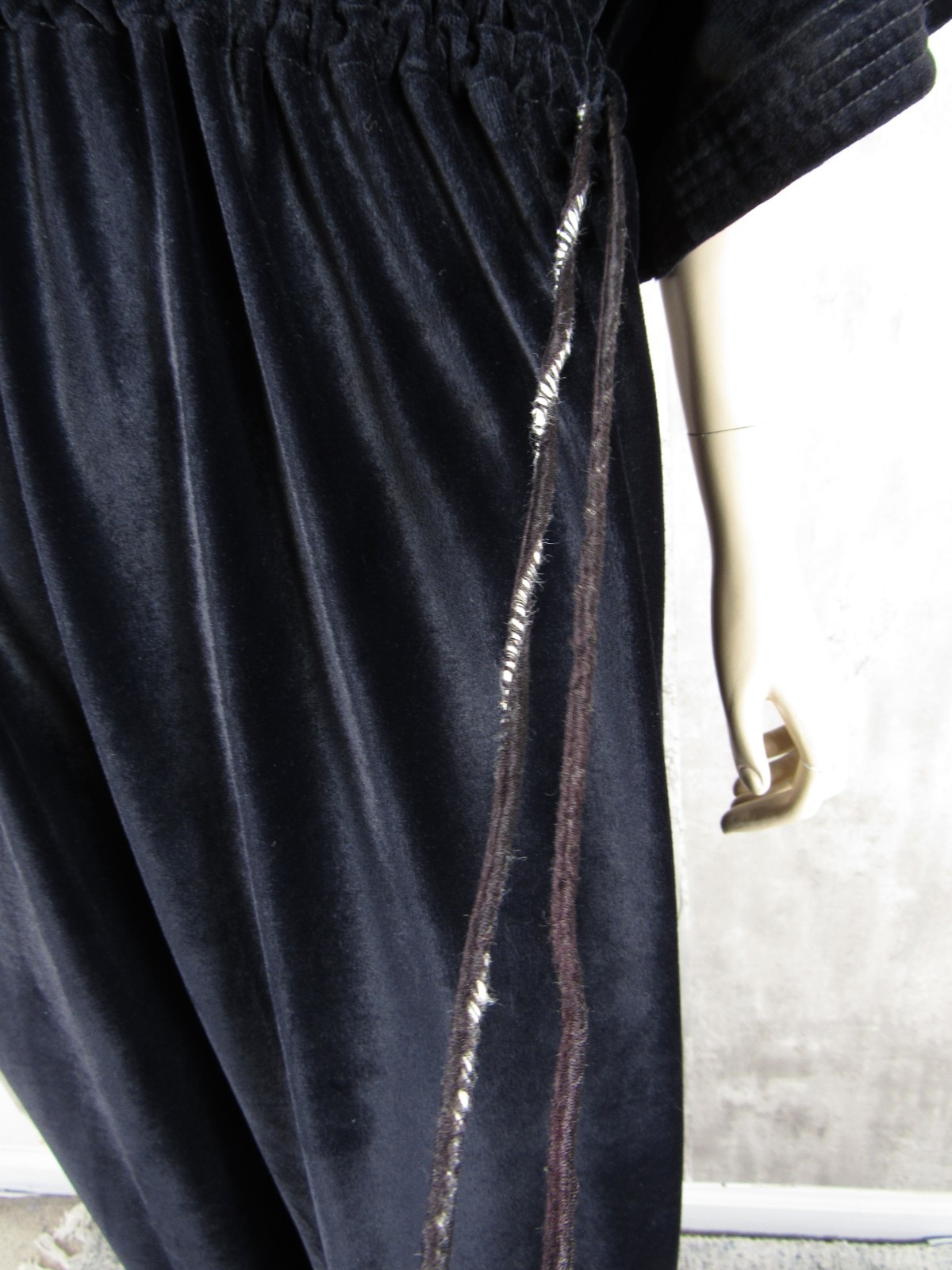 Vintage Georgie Keyloun Black Velour Lounging Caftan Maxi Hostess Cover Up Large