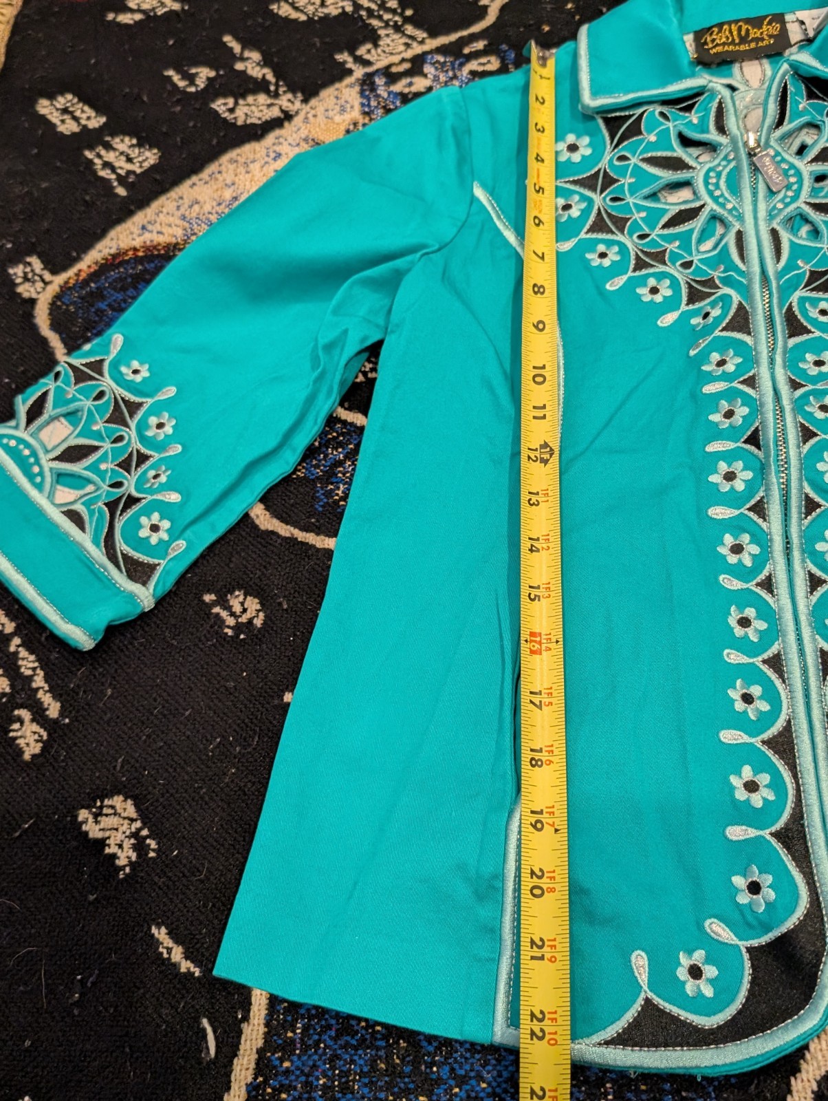 Vtg 90s Sz XS Jacket Coat Bob Mackie Wearable Art Western Turquoise