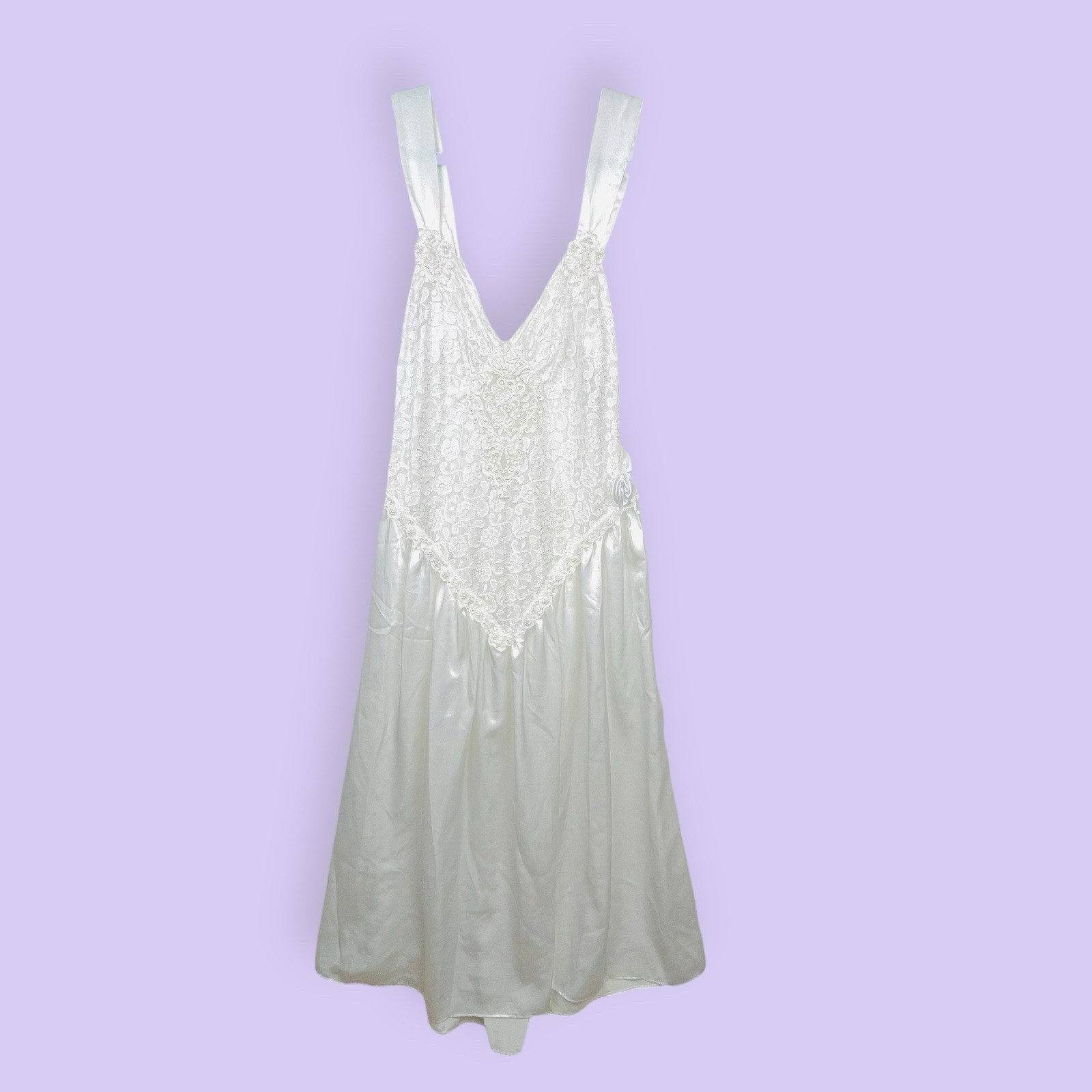 Vintage Pauline’s Trousseau Bridal Lingerie Nightgown White Satin Lace Medium