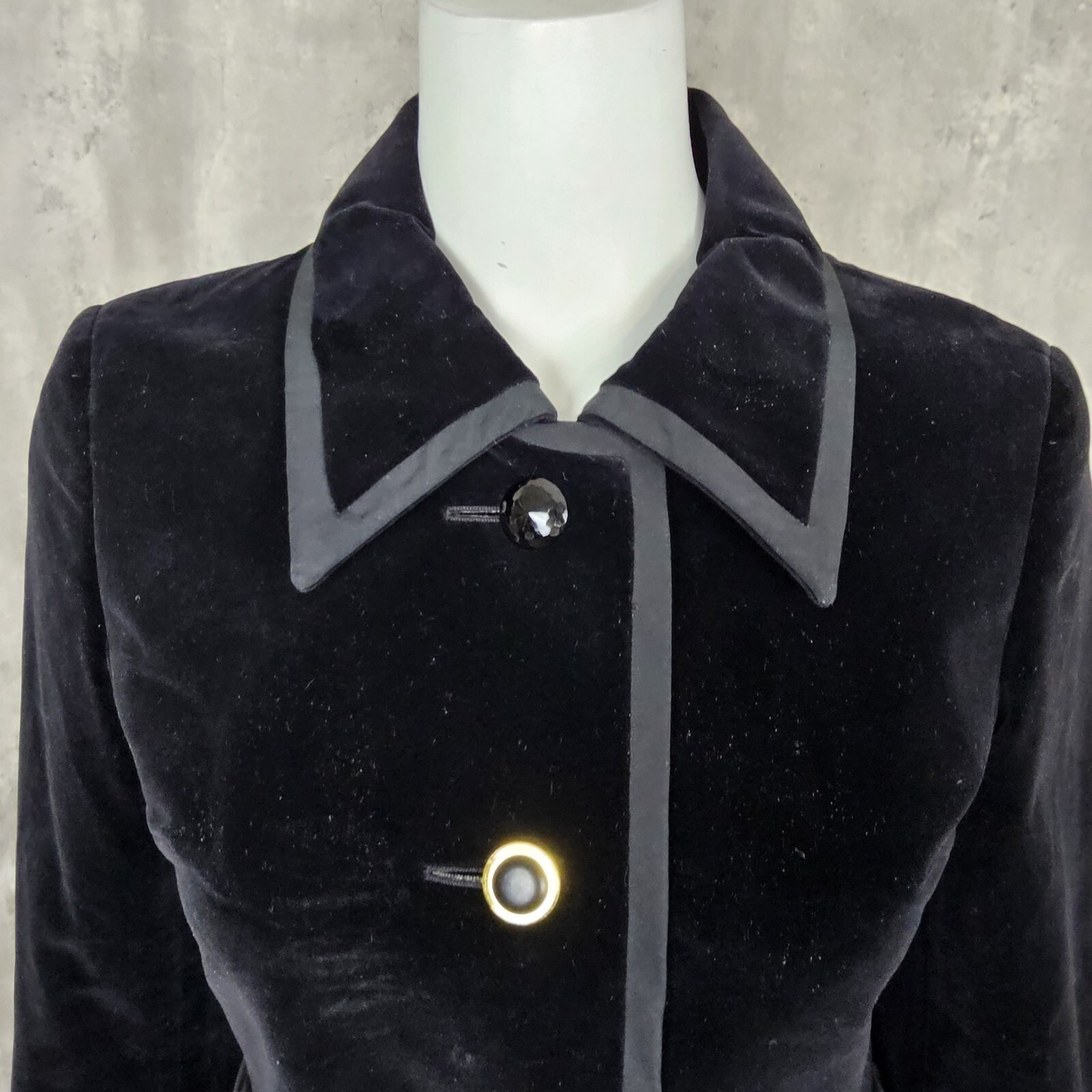 Vintage 60s Modelle Black Velveteen Pea Coat Gothic Victorian Mod Womens S
