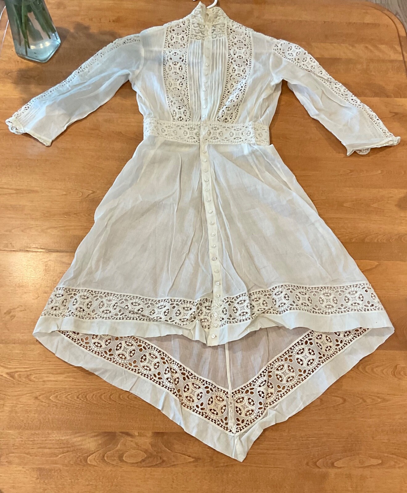 VICTORIAN EDWARDIAN SUMMER GARDEN COTTON LACE TEA WEDDING DRESS EXC XS