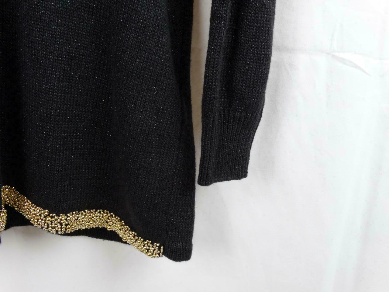 Eminent Vintage Sweater Black Size Medium Gold Flower Beaded Embellished Top 80s