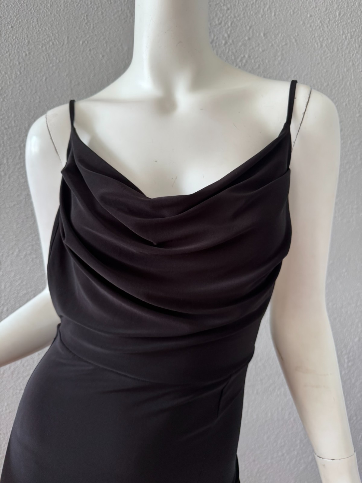 Vintage 90s Black Backless Cowl Y2K Bodycon Cocktail Dress XS/S