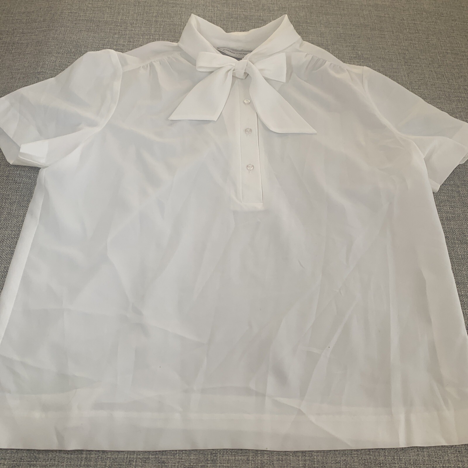Vintage Donovan-Galvani Of Dallas White Blouse Size 20 BowTie USA *small stain*