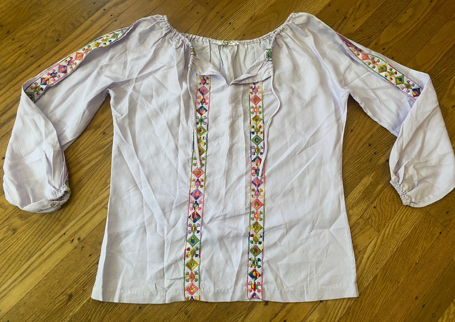 1960s Alice Stuart HIPPY BOHO Top.tunic.lavender,puff Sleeve medium.union Made