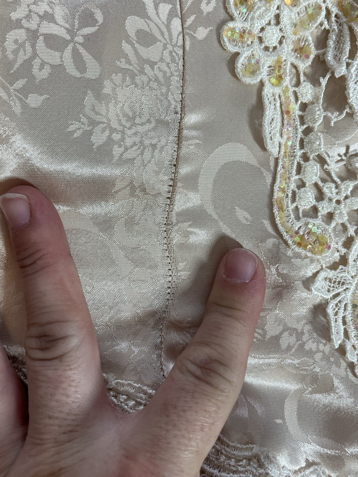 Vintage Scott McClintock Victorian Brocade Dress Peach Glitter Cottage Core Sz 4