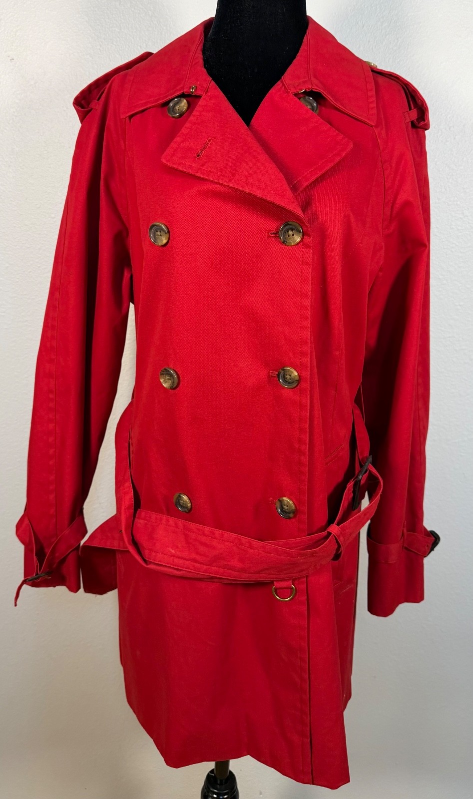 Brooks Brothers 346 Women’s Red Double Breasted Lined Jacket Trench Coat Belted