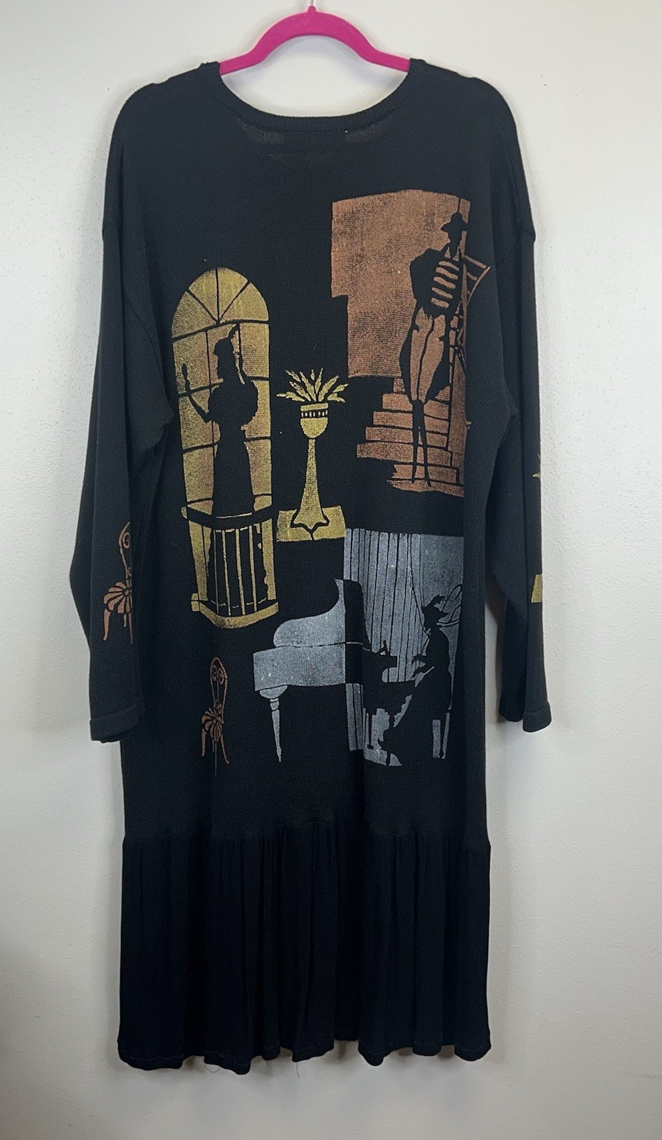 Vintage 90s Art to Wear Hand painted Dress Size M/L Lagenlook Boho Artsy City