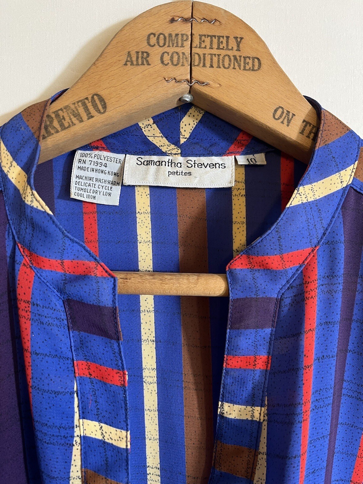 Vintage 1980s Samantha Stevens Petites Dress 10 / M Blue Striped Long Sleeves