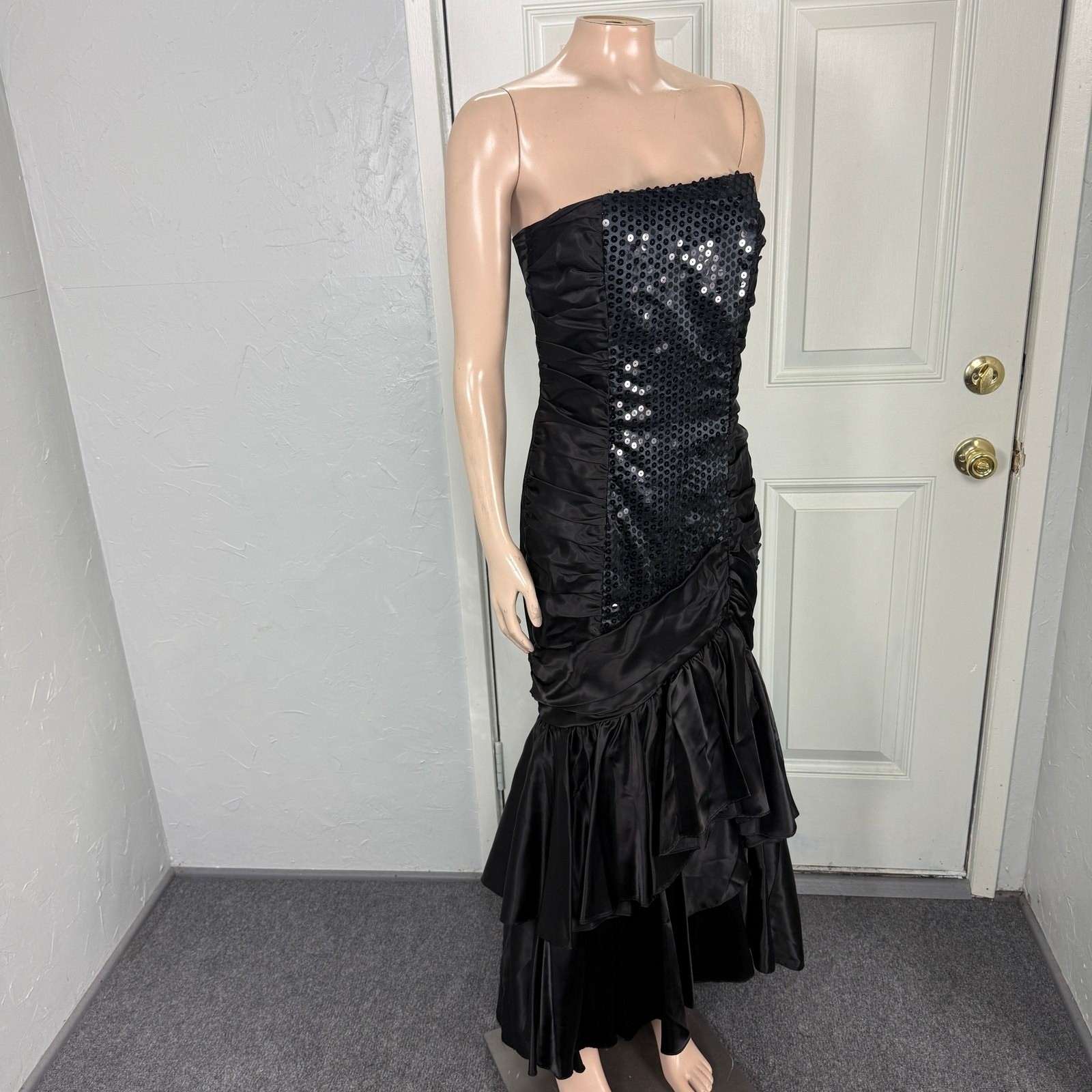 Vintage 80s 90s Mermaid Prom Women’s Dress Sequin Formal Maxi Strapless V3-11