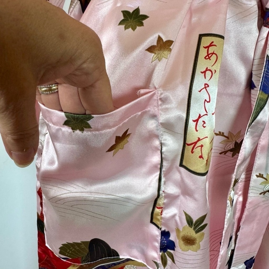 Vintage Ichi Ban Pink Kimono Robe Made in Japan Size 42 Floral Satin