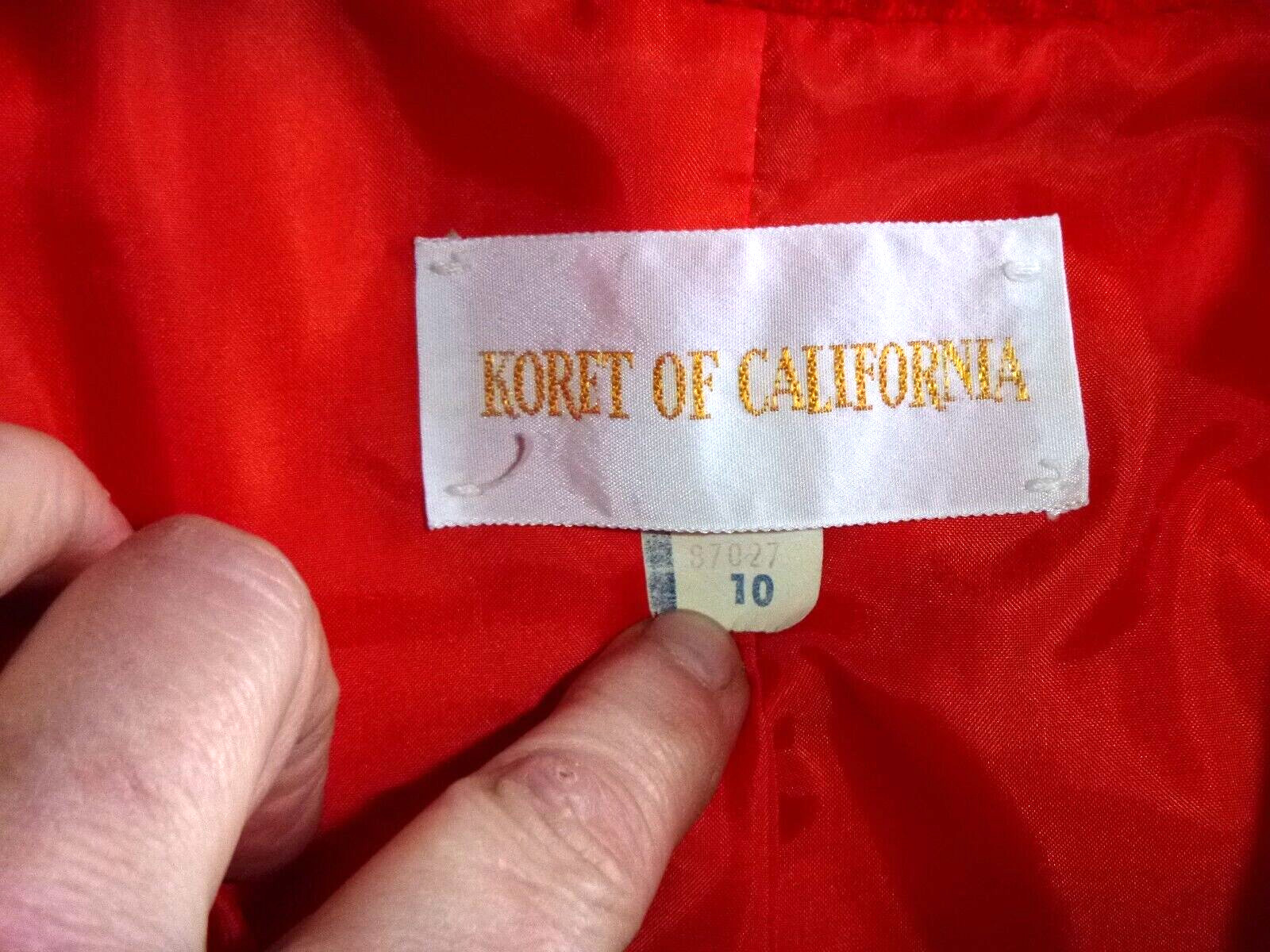 Vtg 70s Koret Red Textured Poly Blazer Jacket Red & White Trim Sz S/M