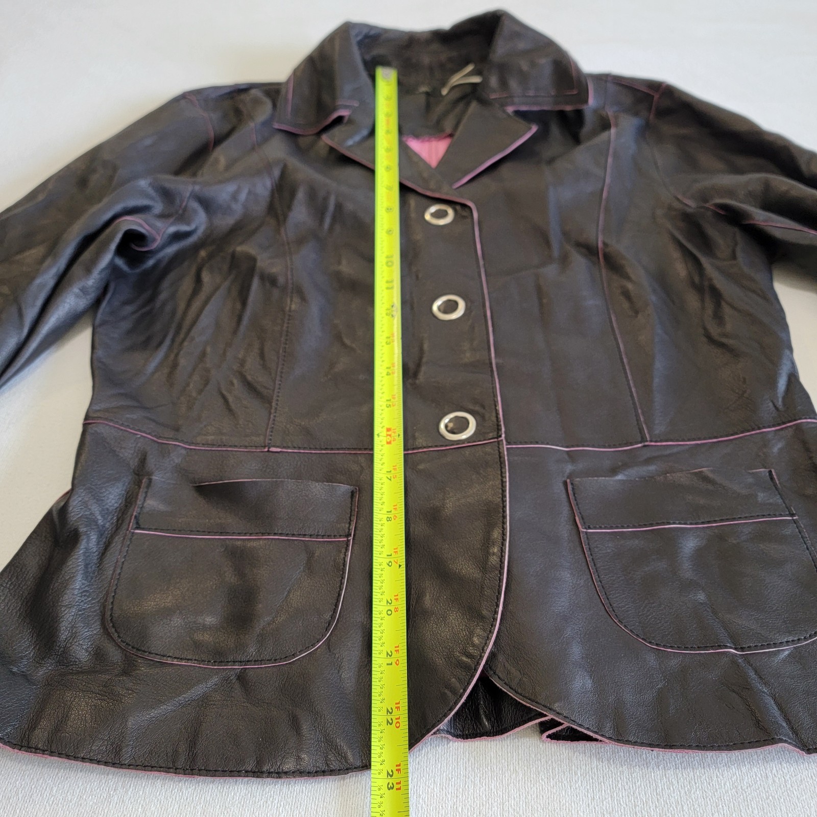 VTG 90s Jax Black Lambskin Leather Blazer Soft Tailored Short Jacket Womens S/M
