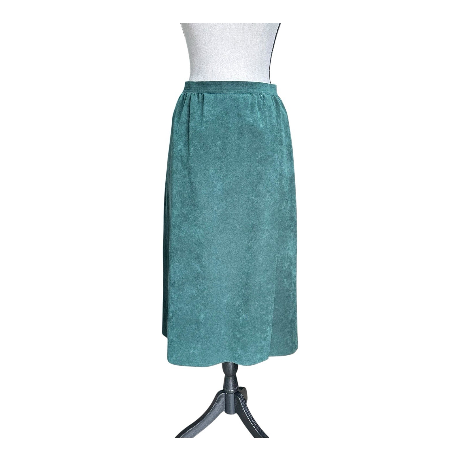 Vintage Green Faux Suede Skirt S 26” Waist 30” Length Union Made USA Abe