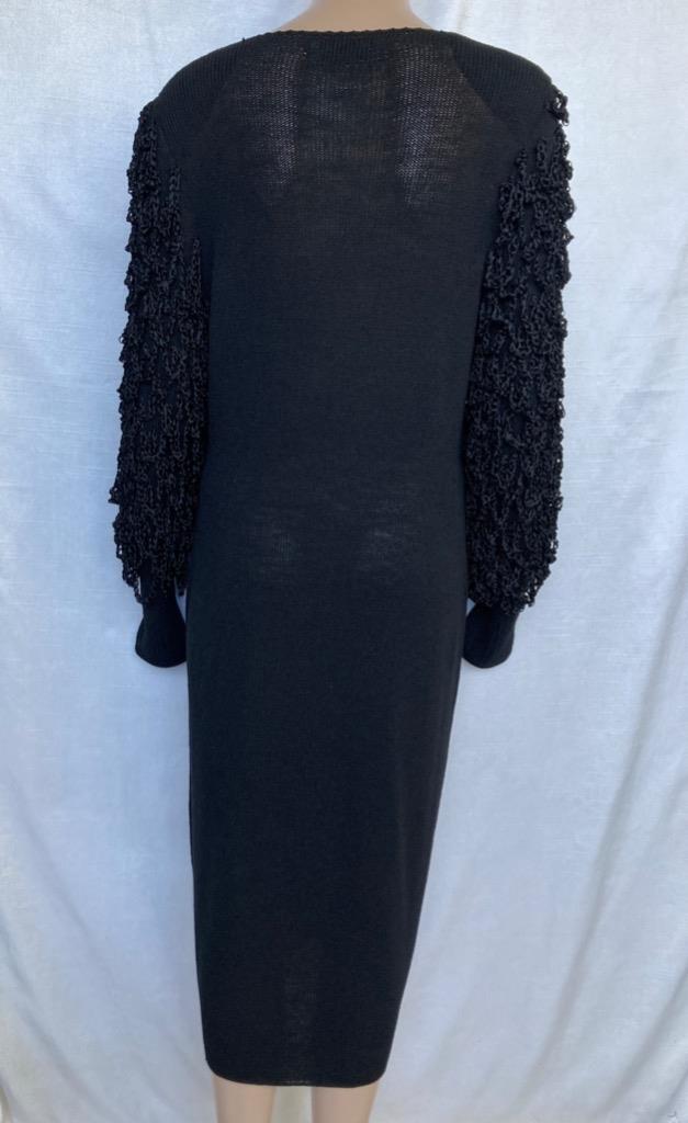 Milton Ford Sweater Dress Midi Shaggy Unique Sleeves Crochet Knit Shoulder Pads