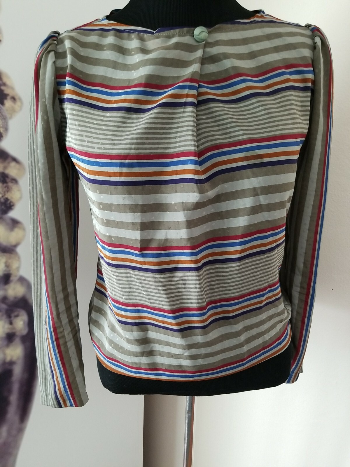 Vintage LANGTRY Striped Pullover Puff Sleeve Vertical Pleat Blouse Size
