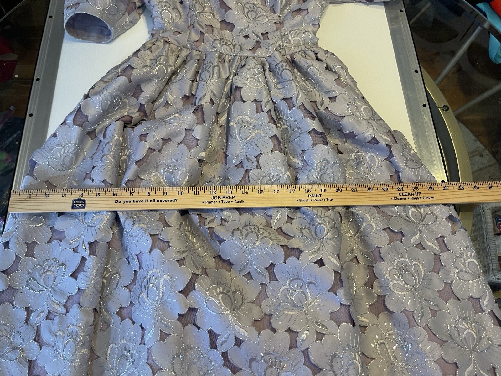 80s Handmade Floral Tea Cottagecore Dress Back Bows Full Skirt Metallic Vintage