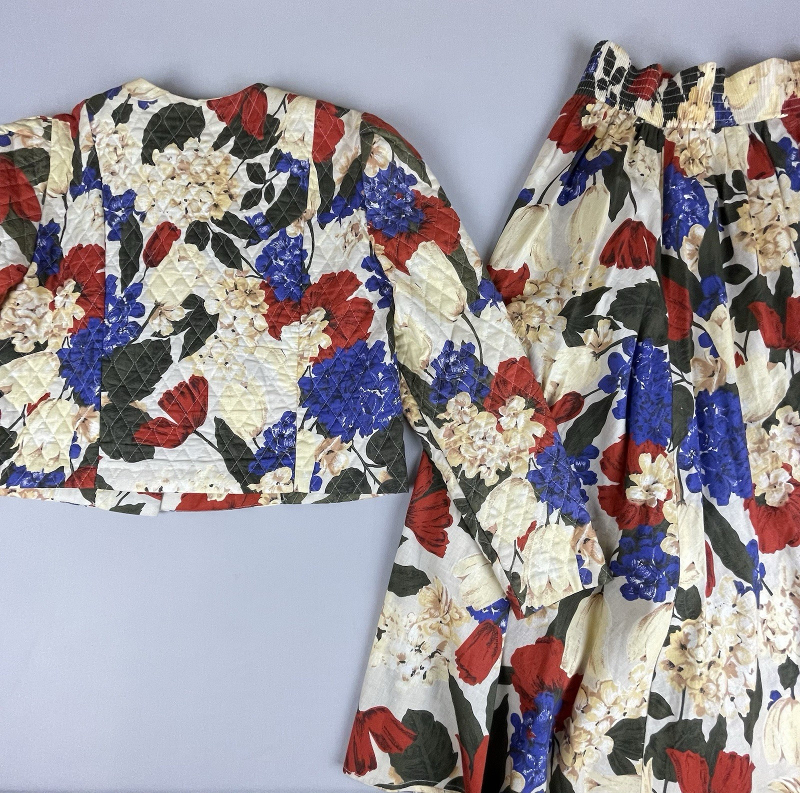 Jeffrey & Dara 2 Piece Vintage Dress 80’s Quilted Women’s Sm Bold Floral Print