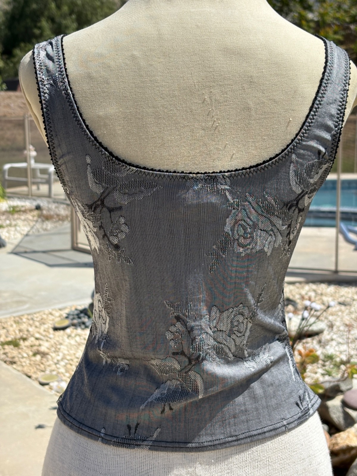 Vintage Y2k ARIANNE Lingerie Grey Floral Stretch Lace Camisole Top M