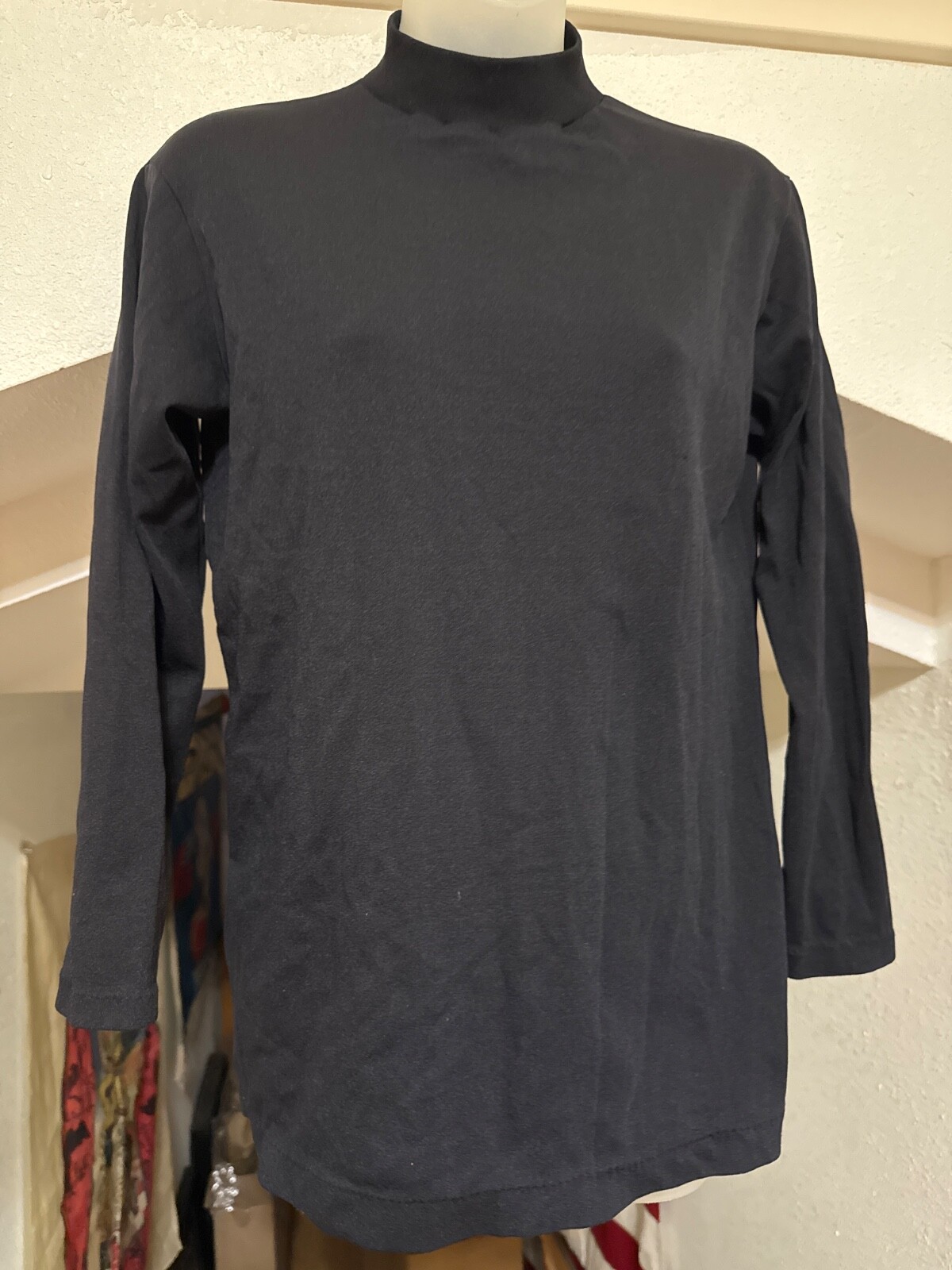 VTG Women’s Black Zip Back Mock Turtleneck LS Shirt Top Polyester