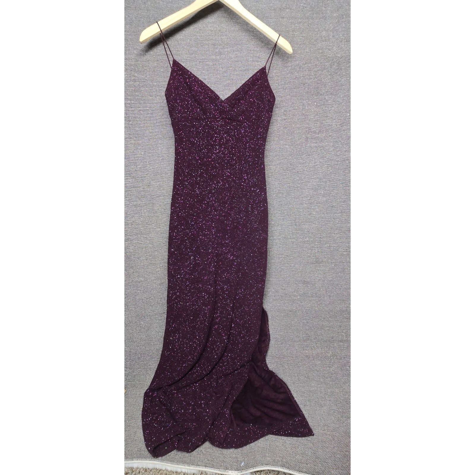 Y2K 90s Whimsigoth Vintage Purple Glitter Maxi Dress Open Back Prom Gown Small