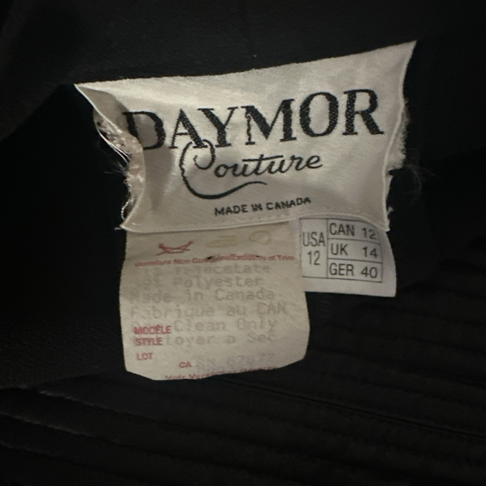 Daymor Couture Women’s Black Wrap Dress Sz 12 Made Canada Vintage Timeless LBD