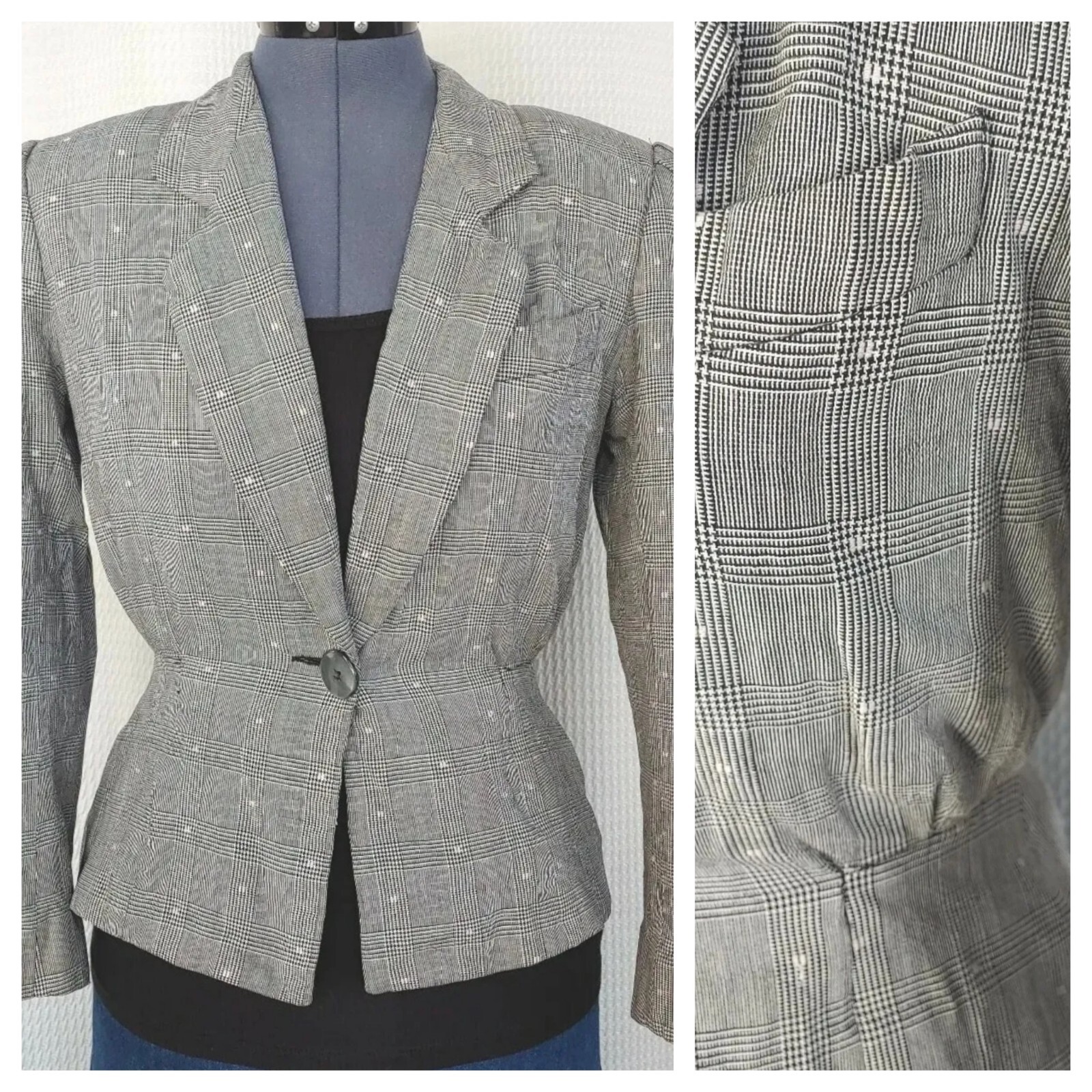 Vintage Michelle Stuart Black & White Plaid Jacket Size 6