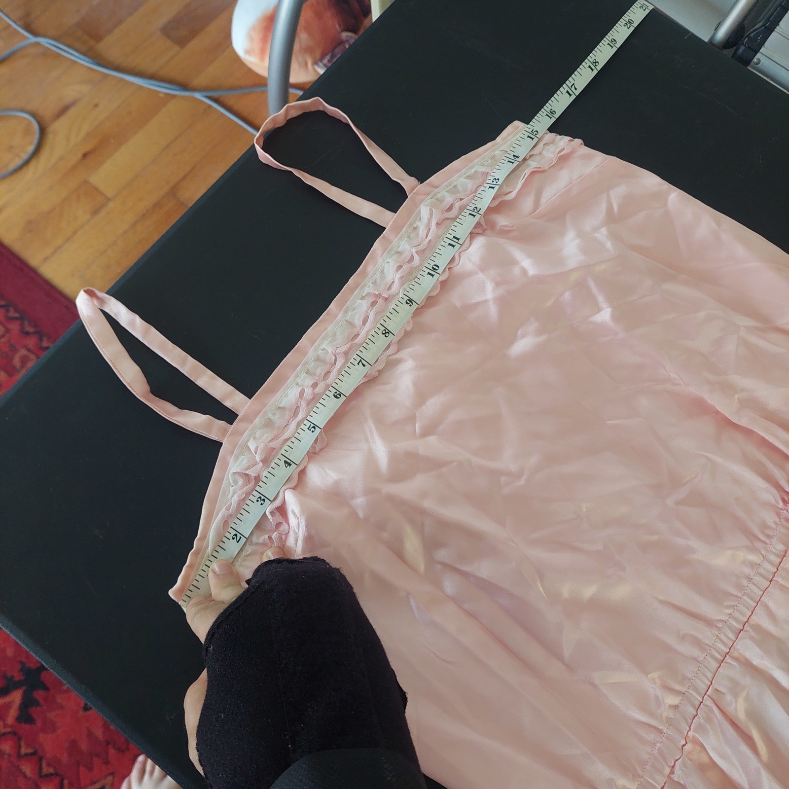 Vintage Homemade Pink Satin Lace Trim Maxi Sash Tie Ruffle Dress Sleeveless