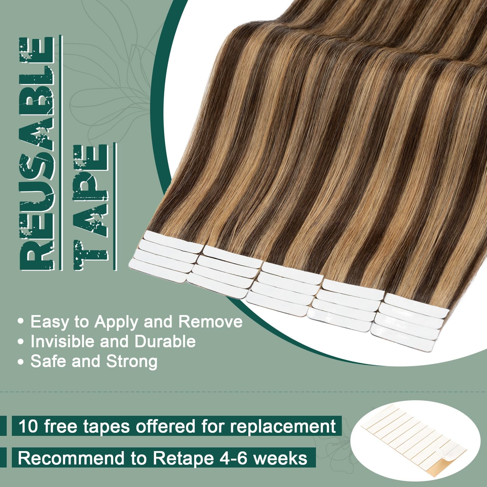 Benehair 20pcs Remy Tape-in Hair Extensions 22in Real Human Hair Medium Brown