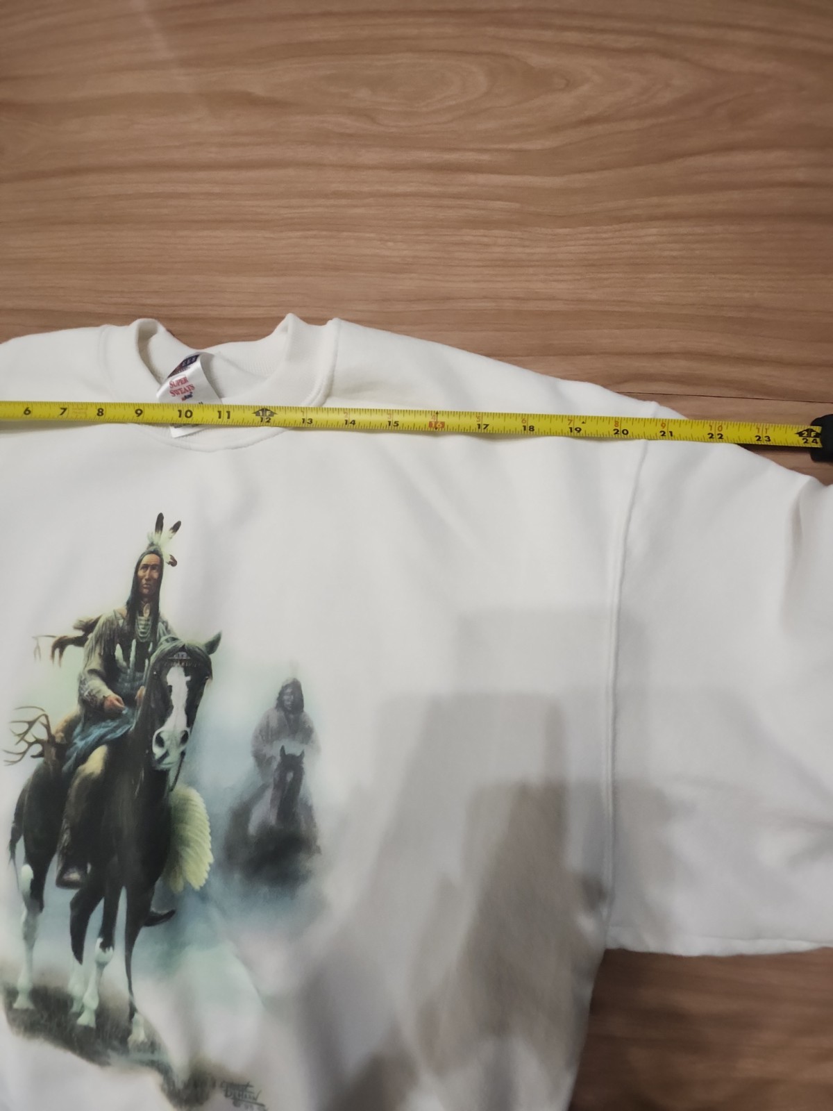 Vintage Chuck Dehaan Sweatshirt Horse Native American White 1993 Medium Pullover