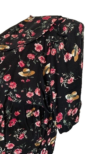 Vintage 1990s black pink romper XXL novelty print hats floral rayon plus size
