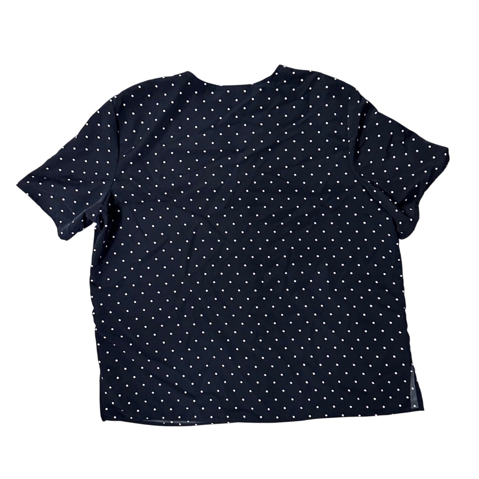 Vintage Black Polka Dot Shirt Button Down Short Sleeve Blouse XL 90s Kathie Lee