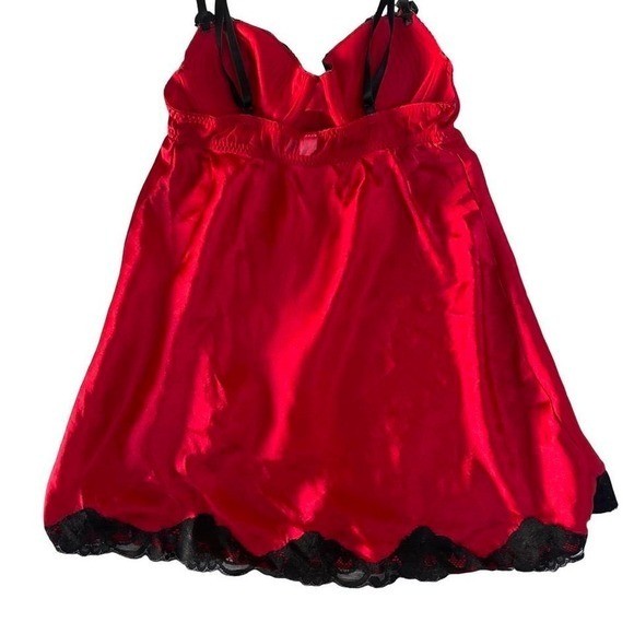 y2k vintage RED BLACK LACE TRIM BABY DOLL CAMI TOP XSMALL SMALL EUC.