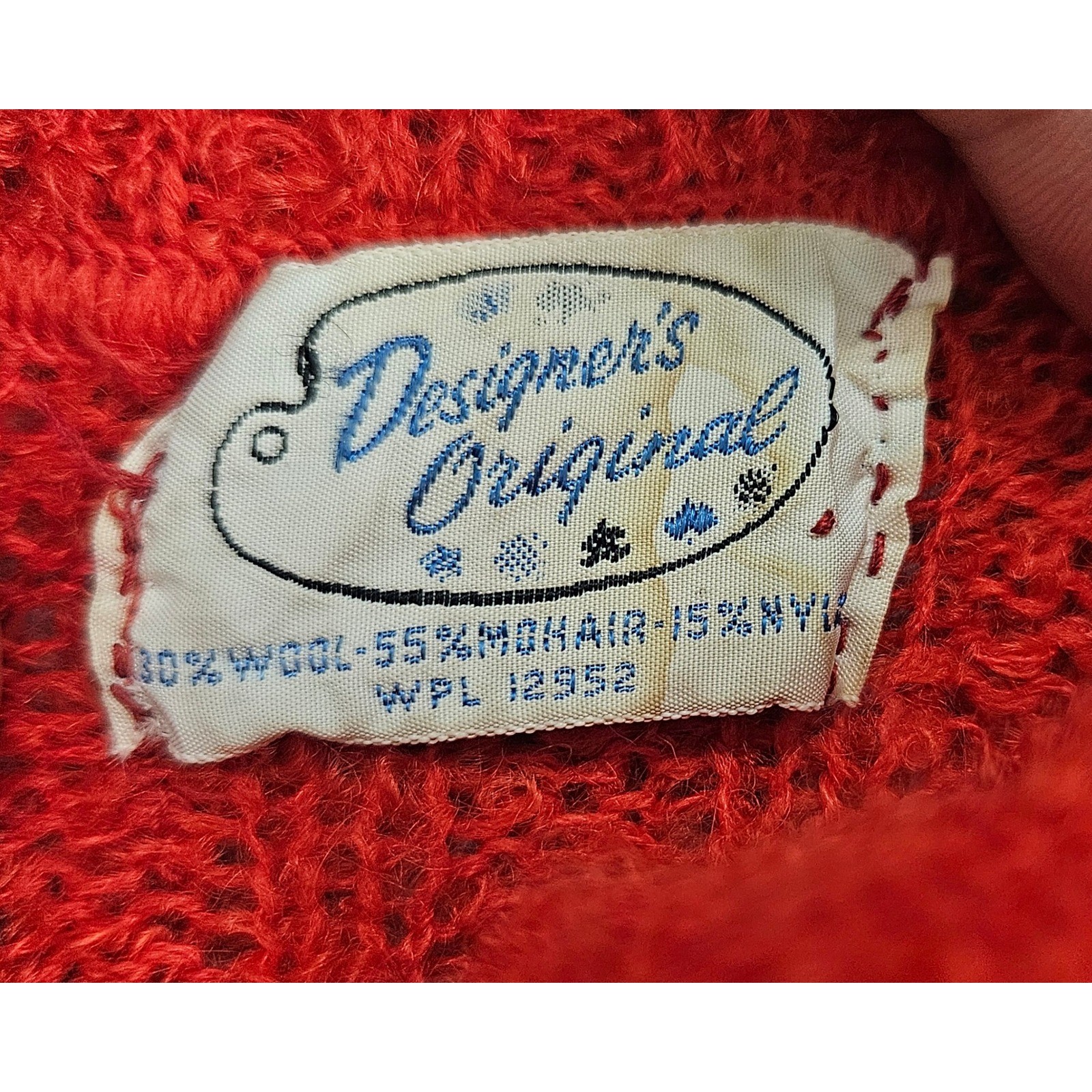 Vintage 50s Designer’s Original Red Mohair Wool Knit Button Cardigan Sweater