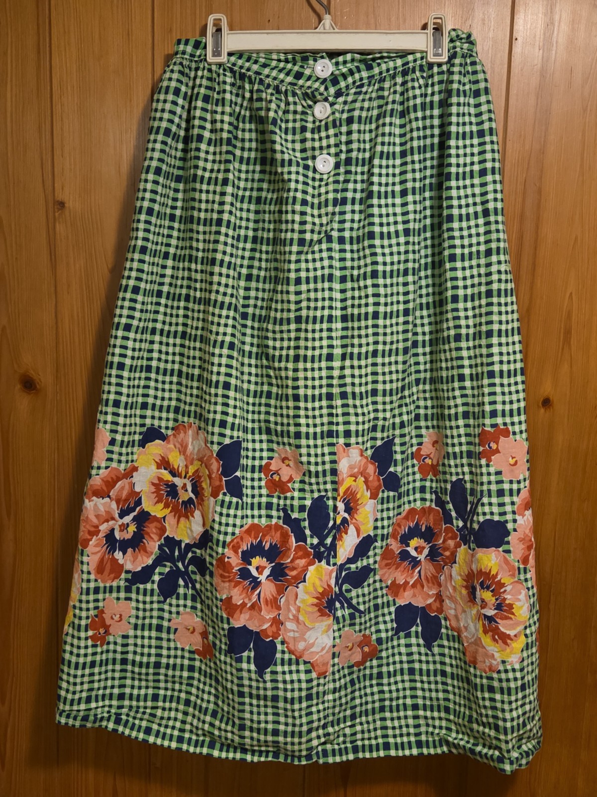 True Vintage MCM 3-Button Floral 30″ Handmade Green Striped Skirt 26″ Waist